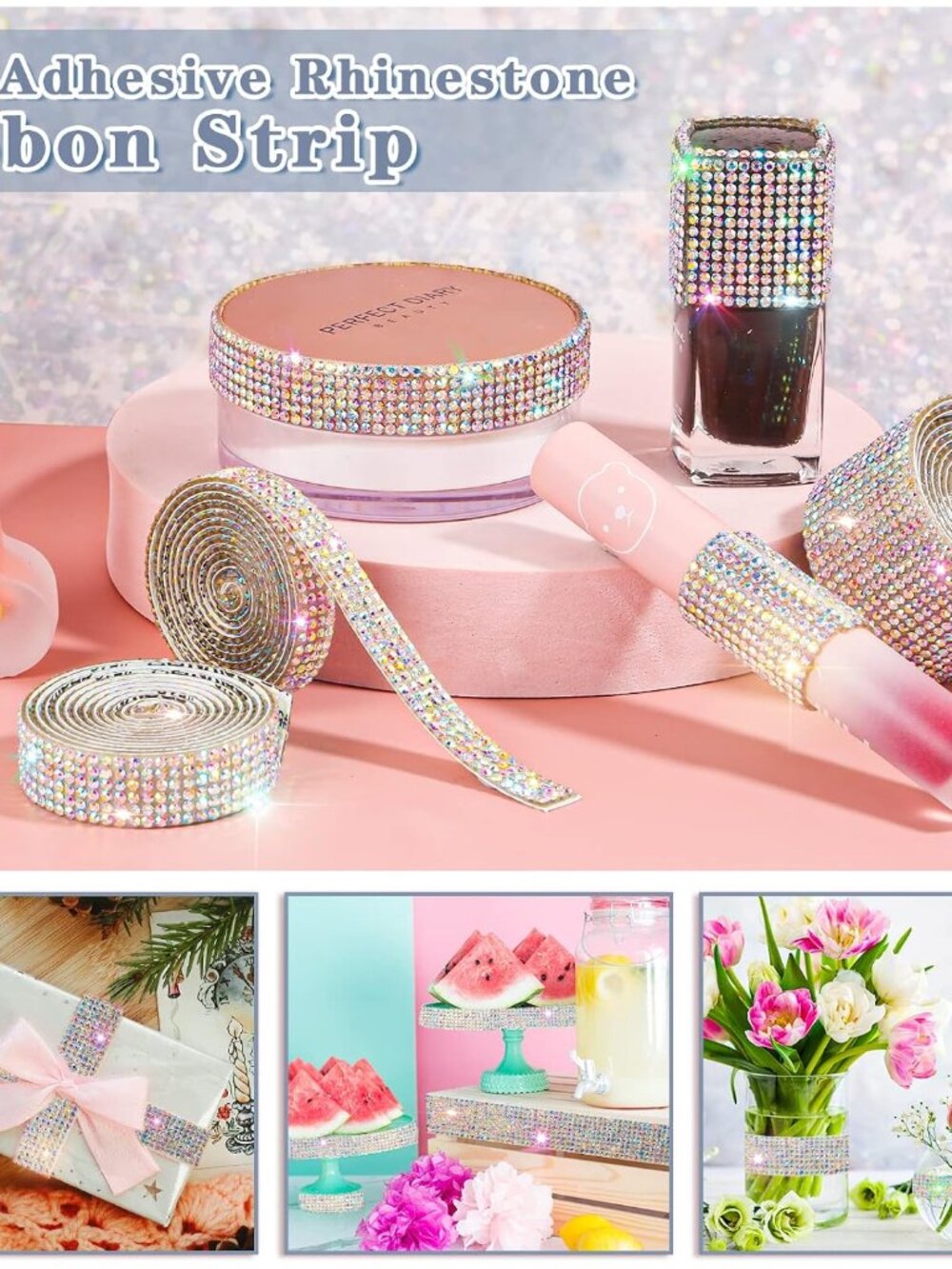 8 Rolls Rhinestone Ribbons, 8 Yard Silver Self Adhesive Rhinestone Ribbon, Bling - Picture 7 of 7